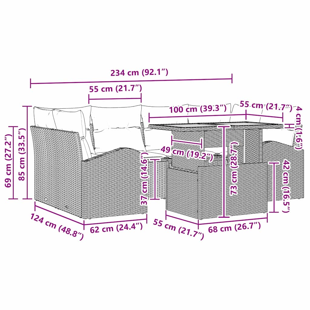 Sjedeća garnitura za vrt s jastukom 7 pcs Crna i krem