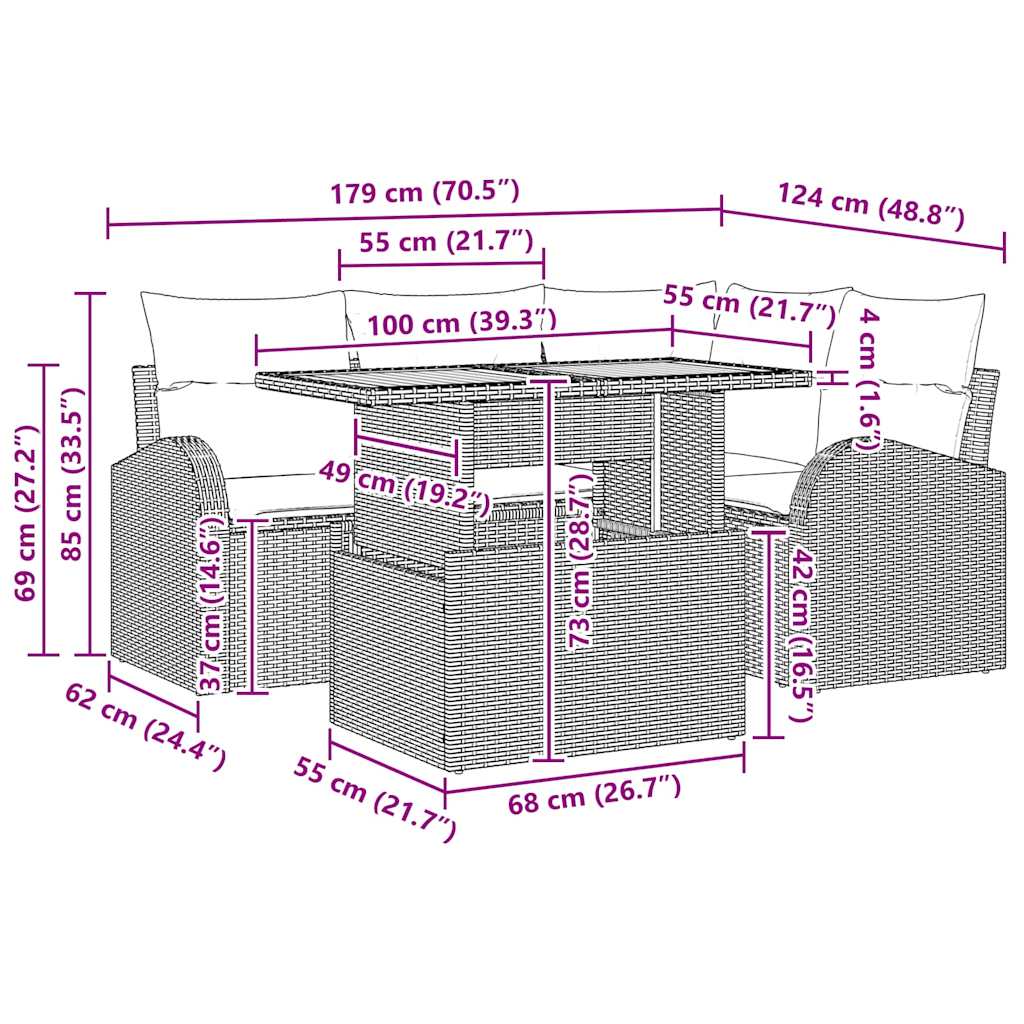 Sjedeća garnitura za vrt s jastukom 5 pcs Crna