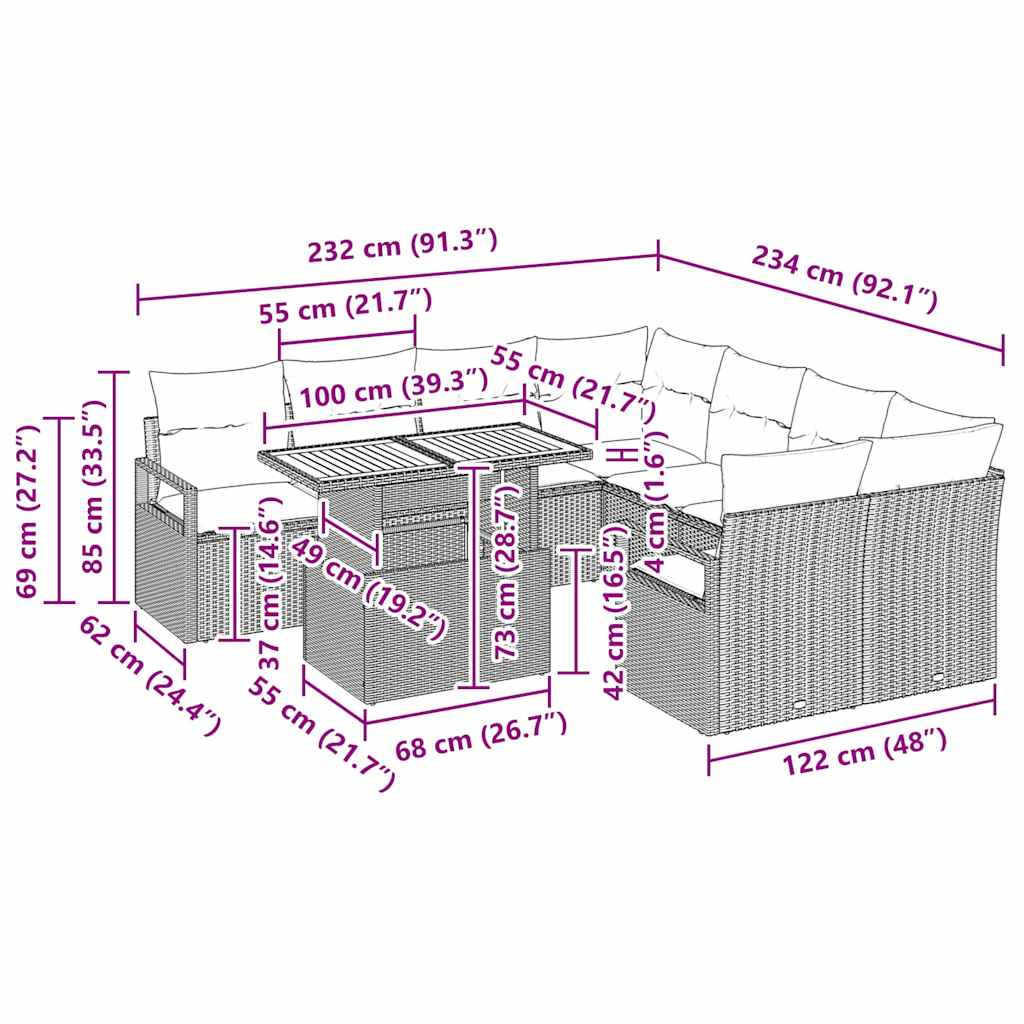 Vrtni set za objed s jastukom 9 pcs Bež i krema