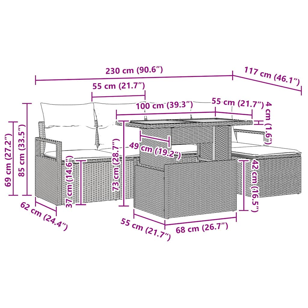 Vrtni set za objed s jastukom 6 pcs Crna i Krema