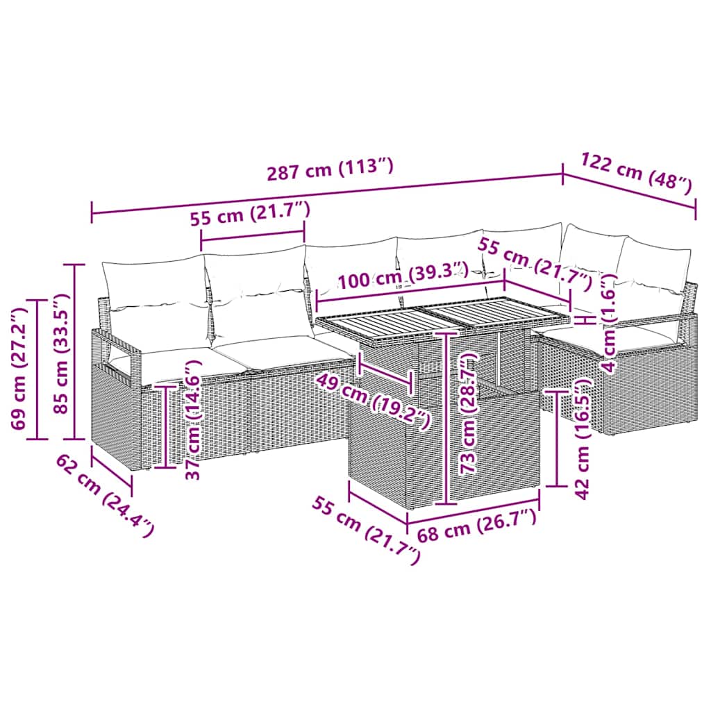Vrtni set za objed s jastukom 7 pcs Crna i Krema