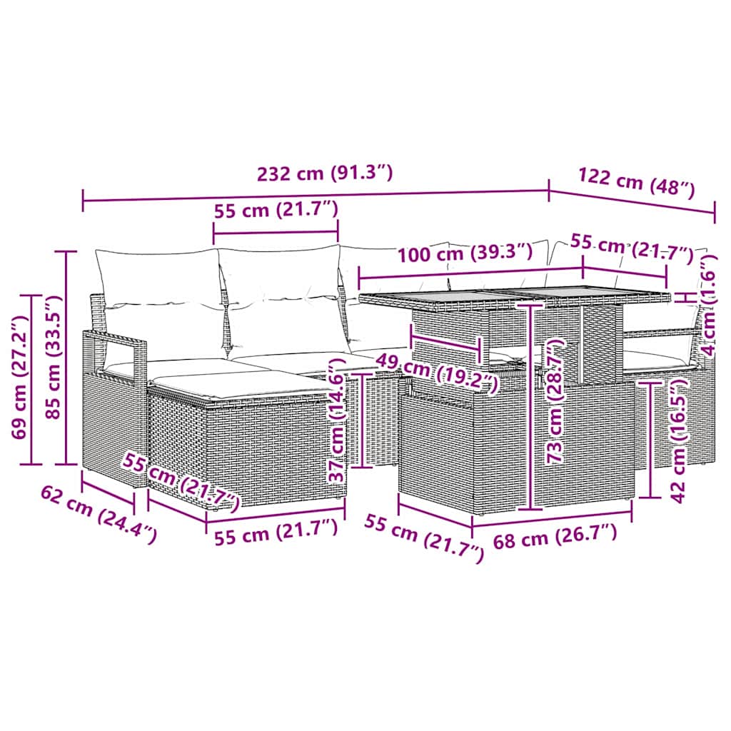Vrtni set za objed s jastukom 7 pcs Crna i Krema