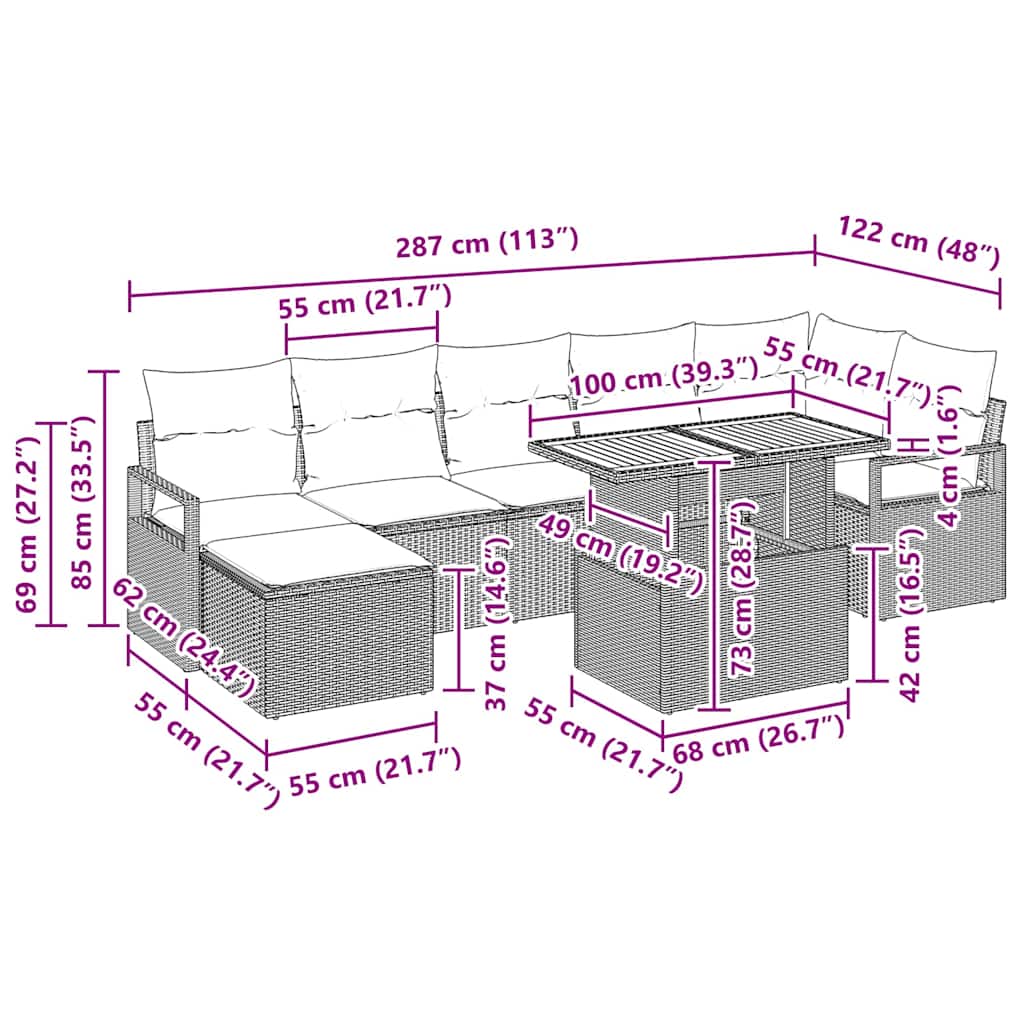 Vrtni set za objed s jastukom 8 pcs Bež i krema