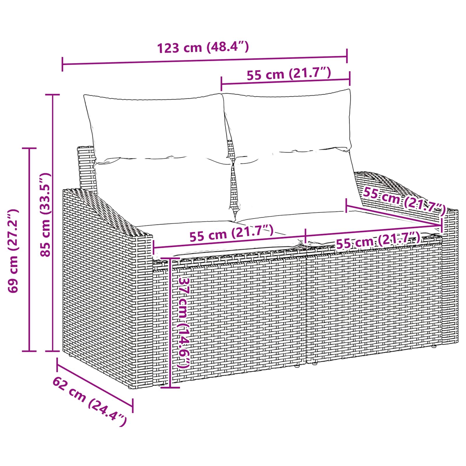 Sjedeća garnitura za vrt s jastukom 5 pcs Crna i Plavozelena