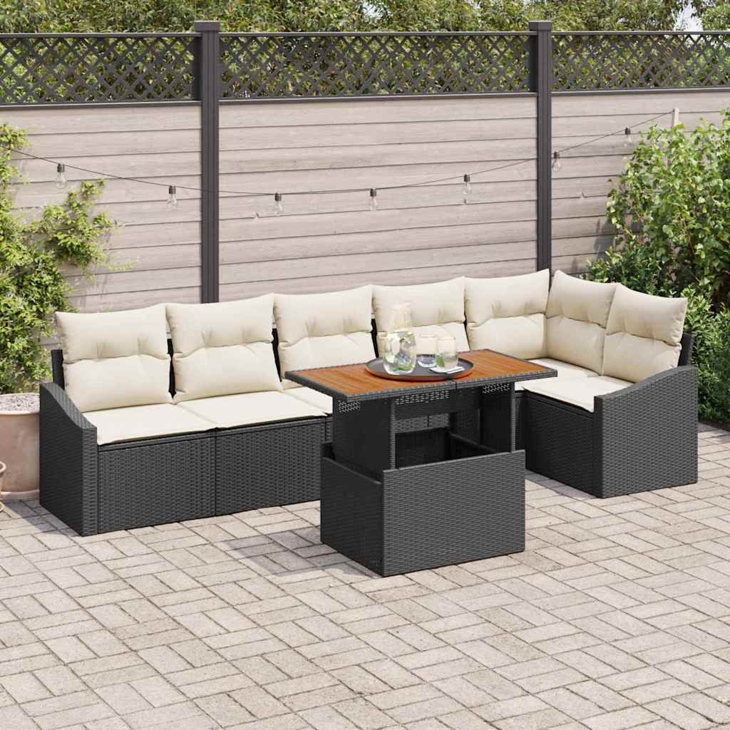 Vrtni set za objed s jastukom 7 pcs Crna i Krema