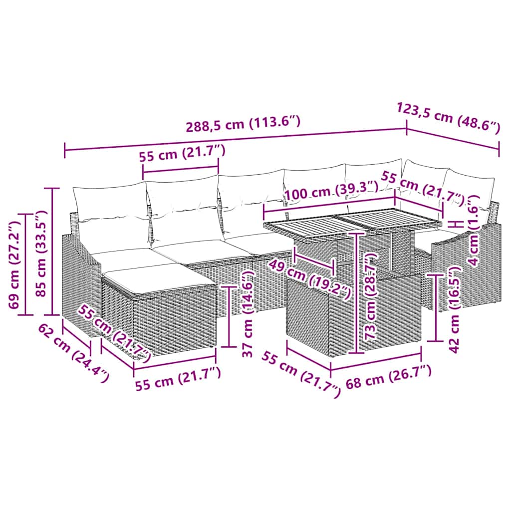 Vrtni set za objed s jastukom 8 pcs Bež i siva