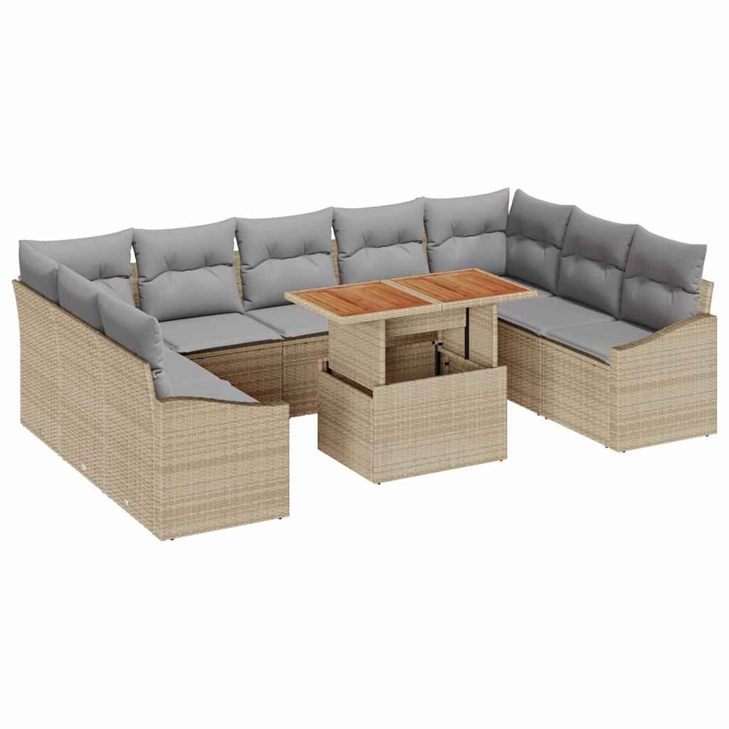 Vrtni set za objed s jastukom 10 pcs Bež i siva