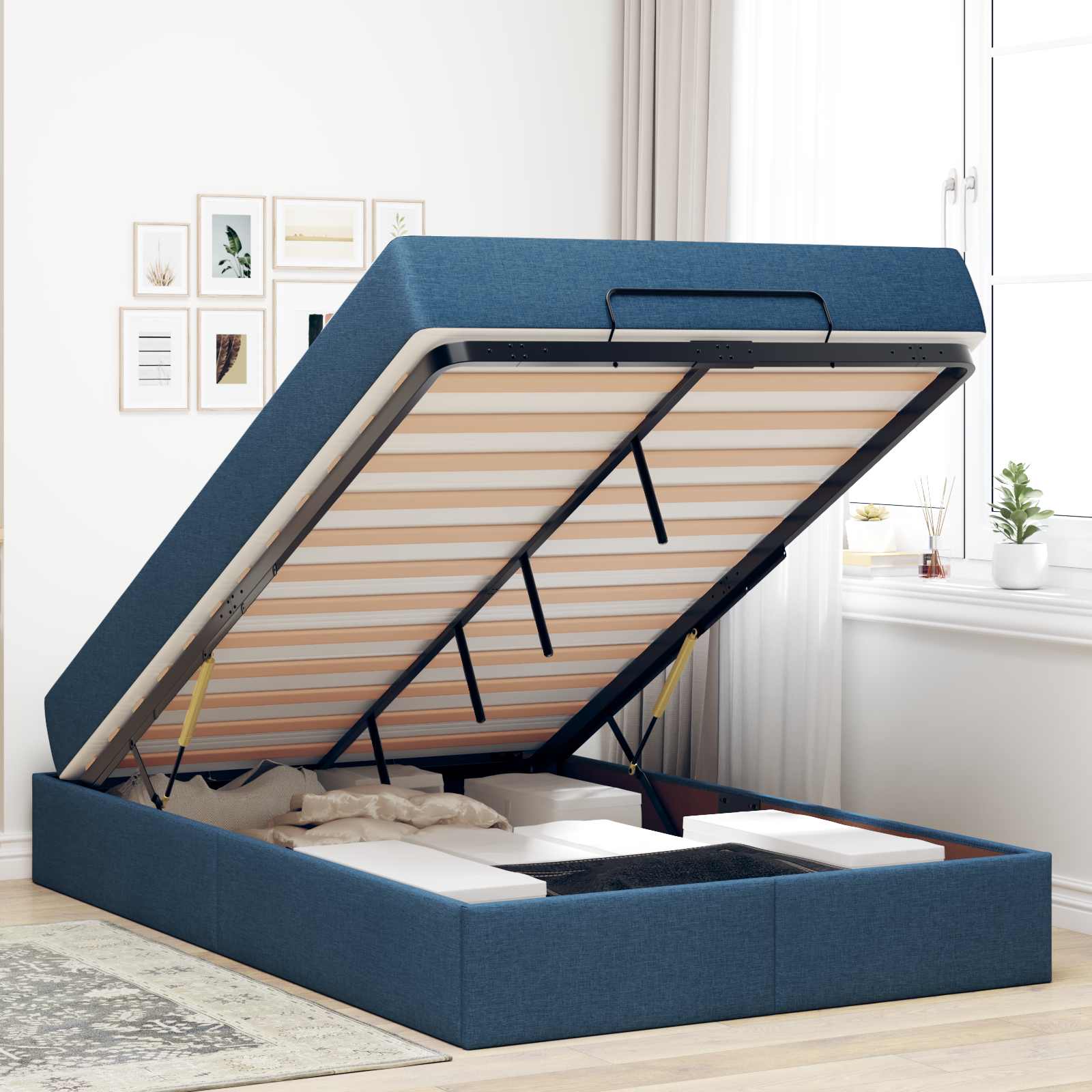 Okvir kreveta s madracem 2 pcs Plava tkanina