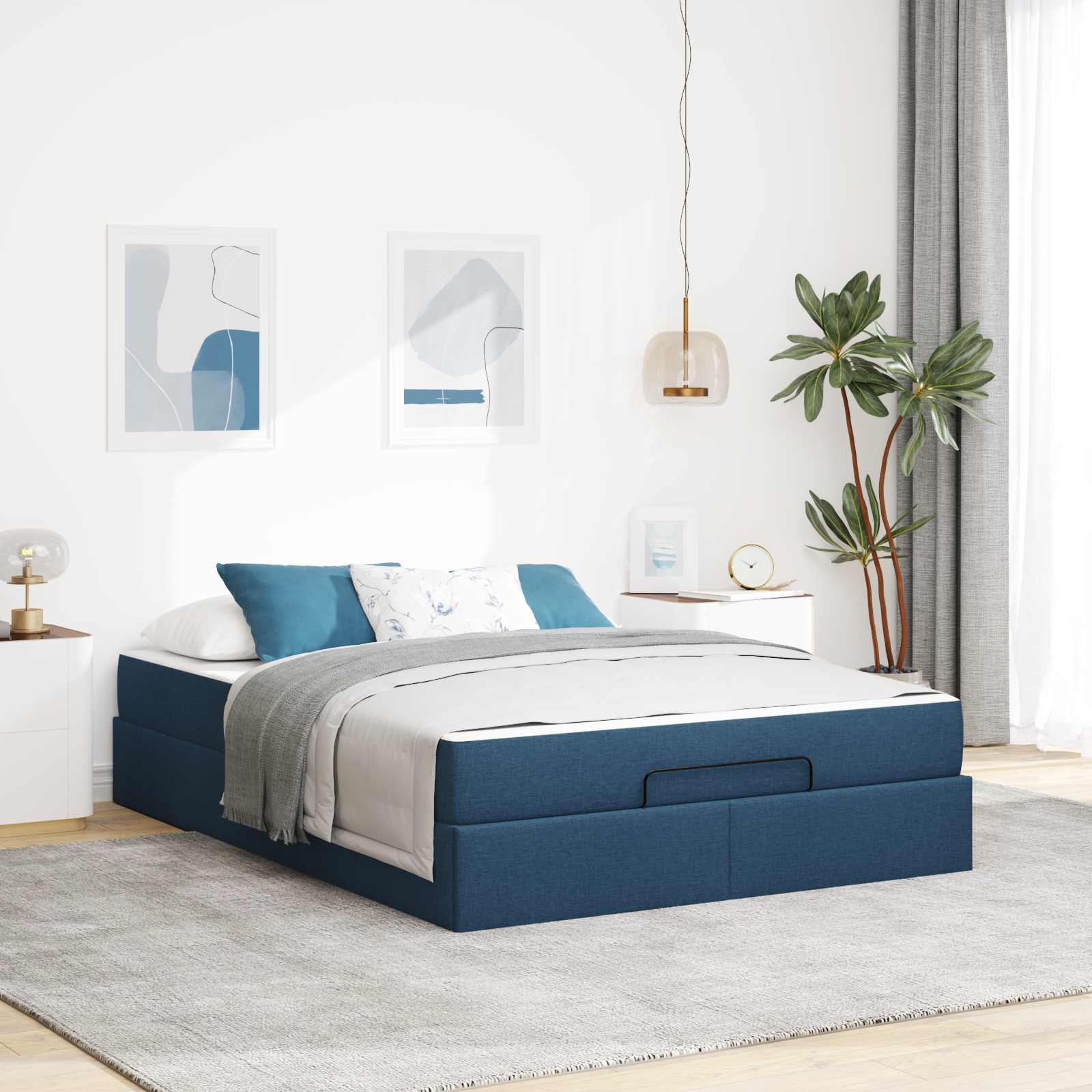 Okvir kreveta s madracem 2 pcs Plava tkanina