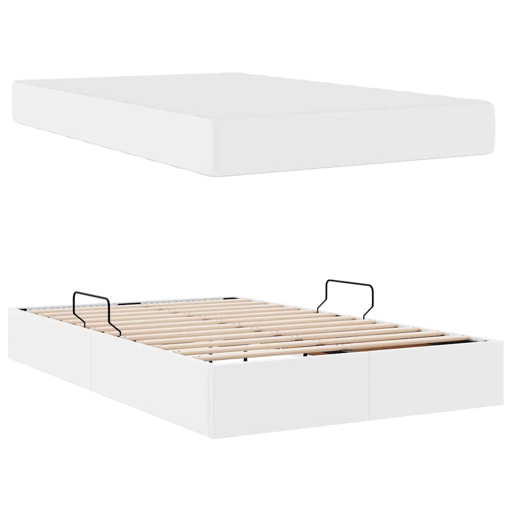 Krevet s madracem i skladištem s madracem 2 pcs Bijelo Koža