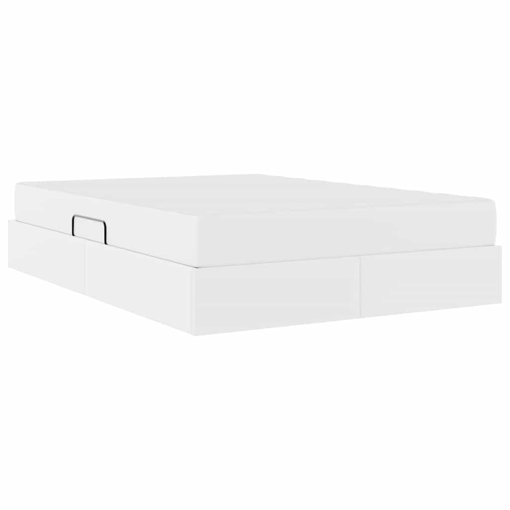 Krevet s madracem i skladištem s madracem 2 pcs Bijelo Koža