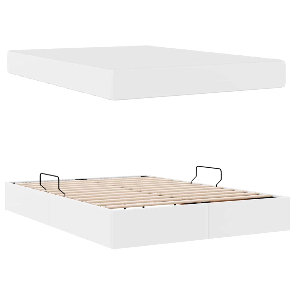 Krevet s madracem i skladištem s madracem 2 pcs Bijelo Koža