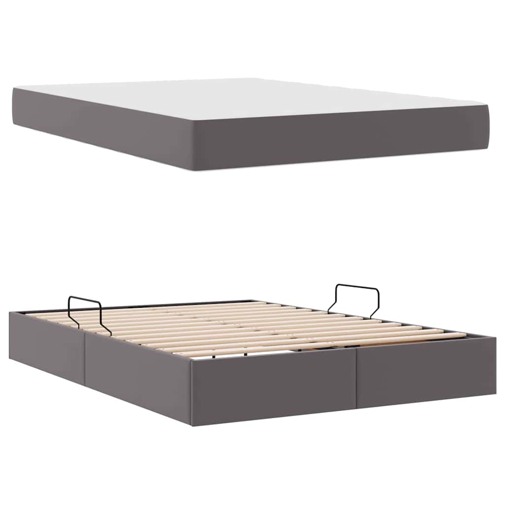 Krevet s madracem i skladištem s madracem 2 pcs Siva Koža