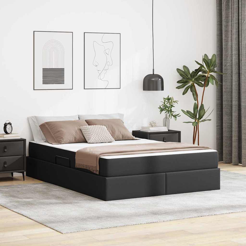 Krevet s madracem i skladištem s madracem 2 pcs Crna Koža