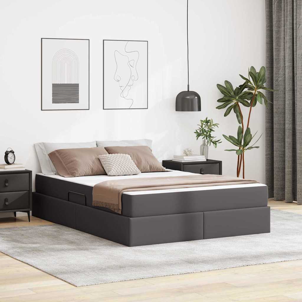 Krevet s madracem i skladištem s madracem 2 pcs Siva Koža