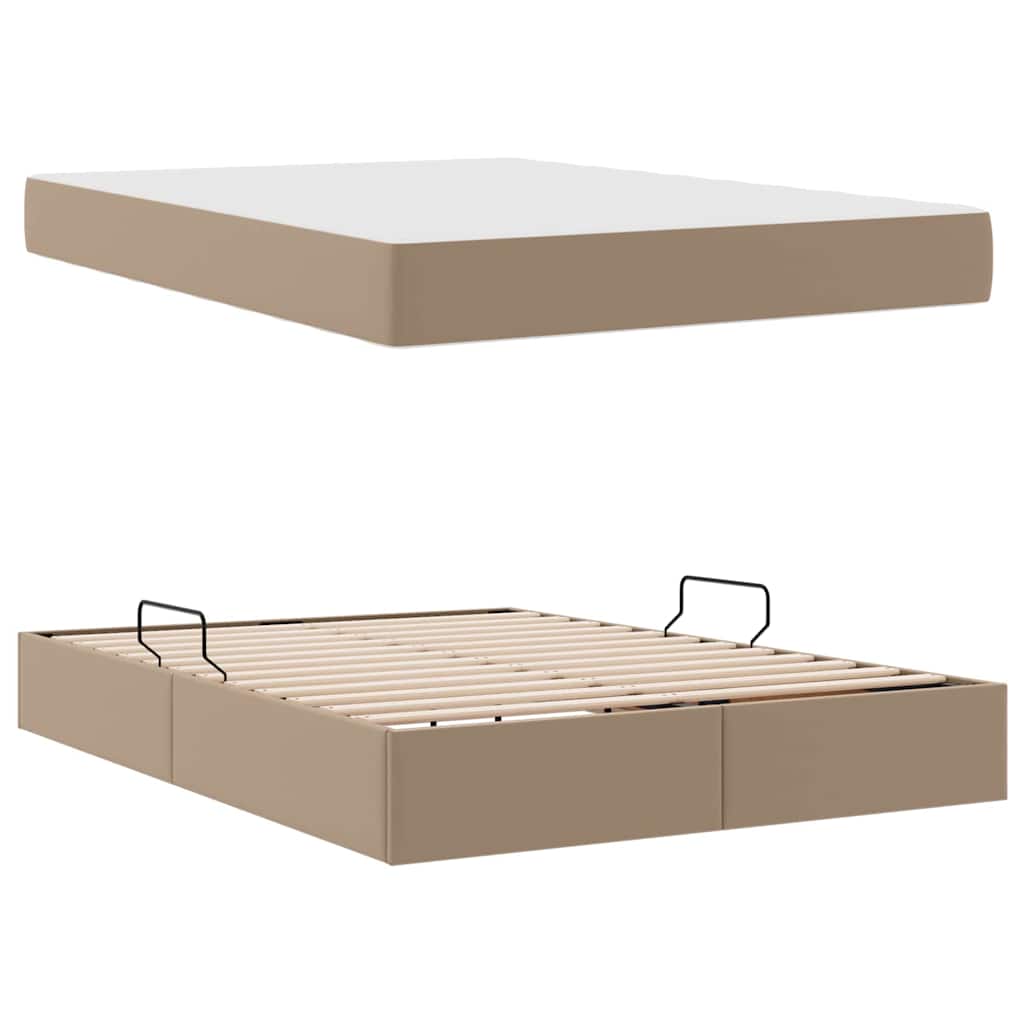 Krevet s madracem i skladištem 2 pcs Boja cappuccina Koža
