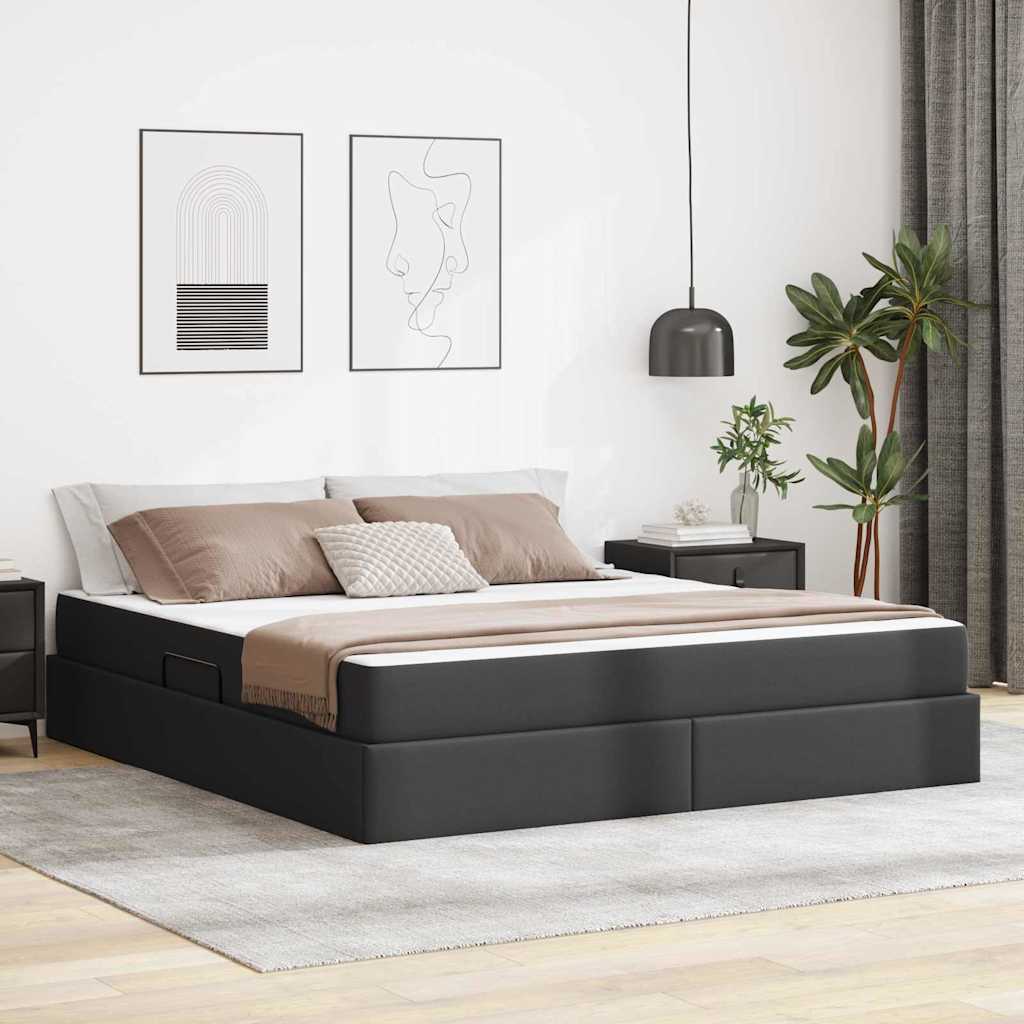 Krevet s madracem i skladištem s madracem 2 pcs Crna Koža