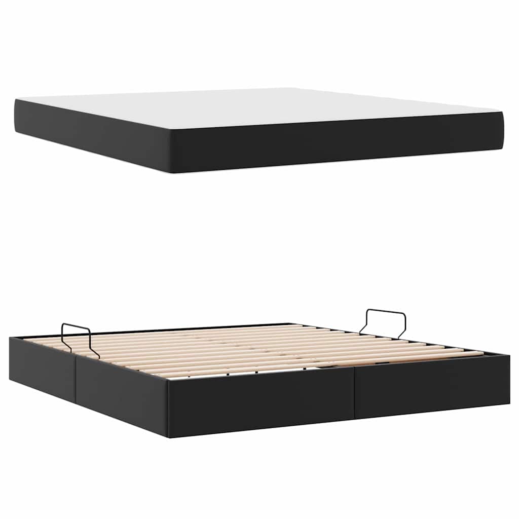 Krevet s madracem i skladištem s madracem 2 pcs Crna Koža