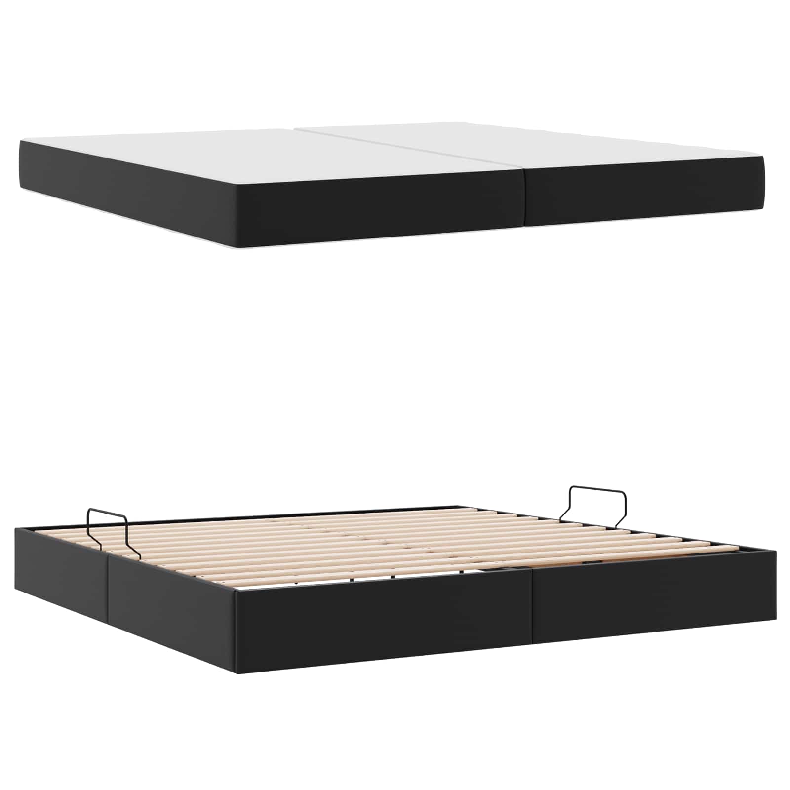 Krevet s madracem i skladištem s madracem 2 pcs Crna Koža