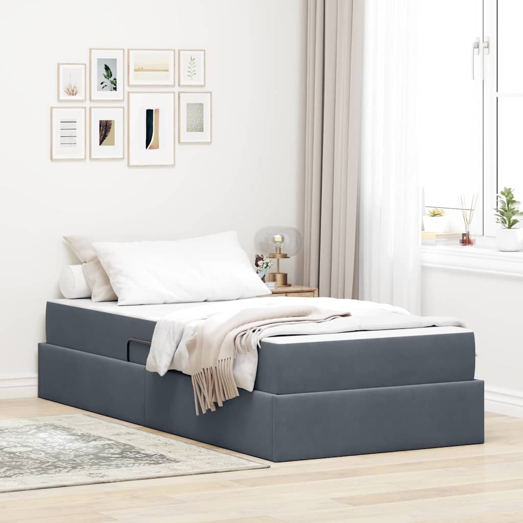 Krevet s madracem i skladištem Tamno siva 90 x 190 cm Baršun