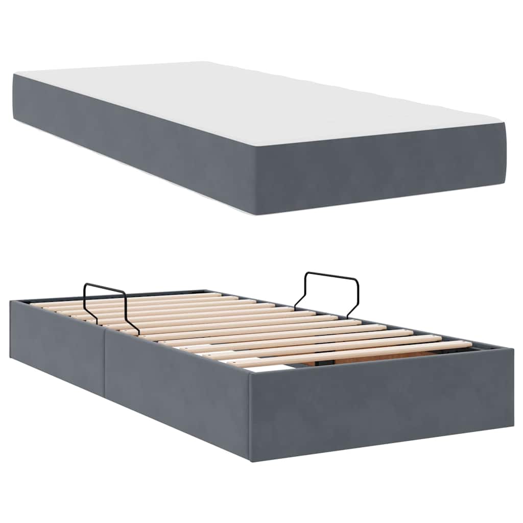 Krevet s madracem i skladištem Tamno siva 90 x 200 cm Baršun