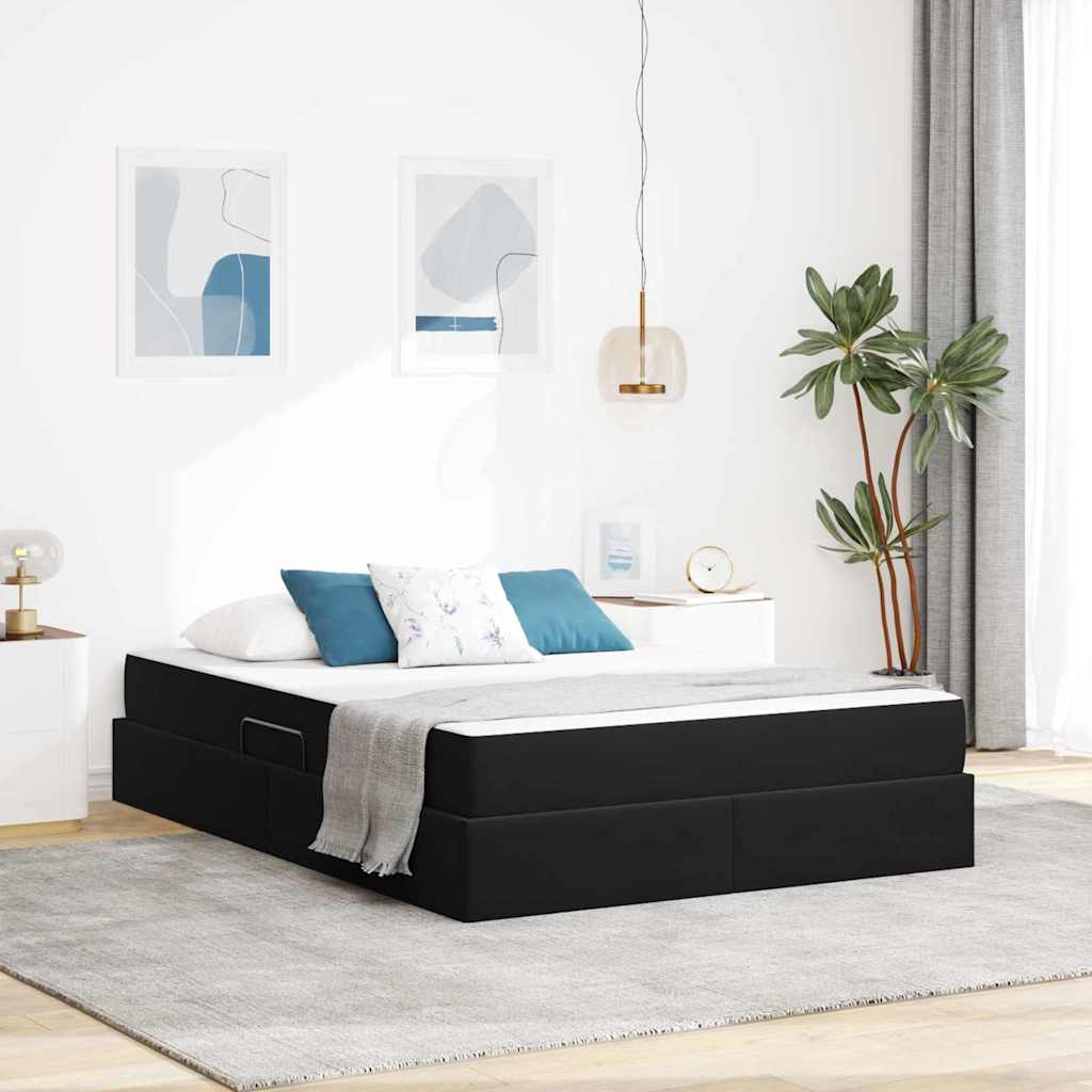 Krevet s madracem i skladištem Crna 140 x 190 cm Baršun