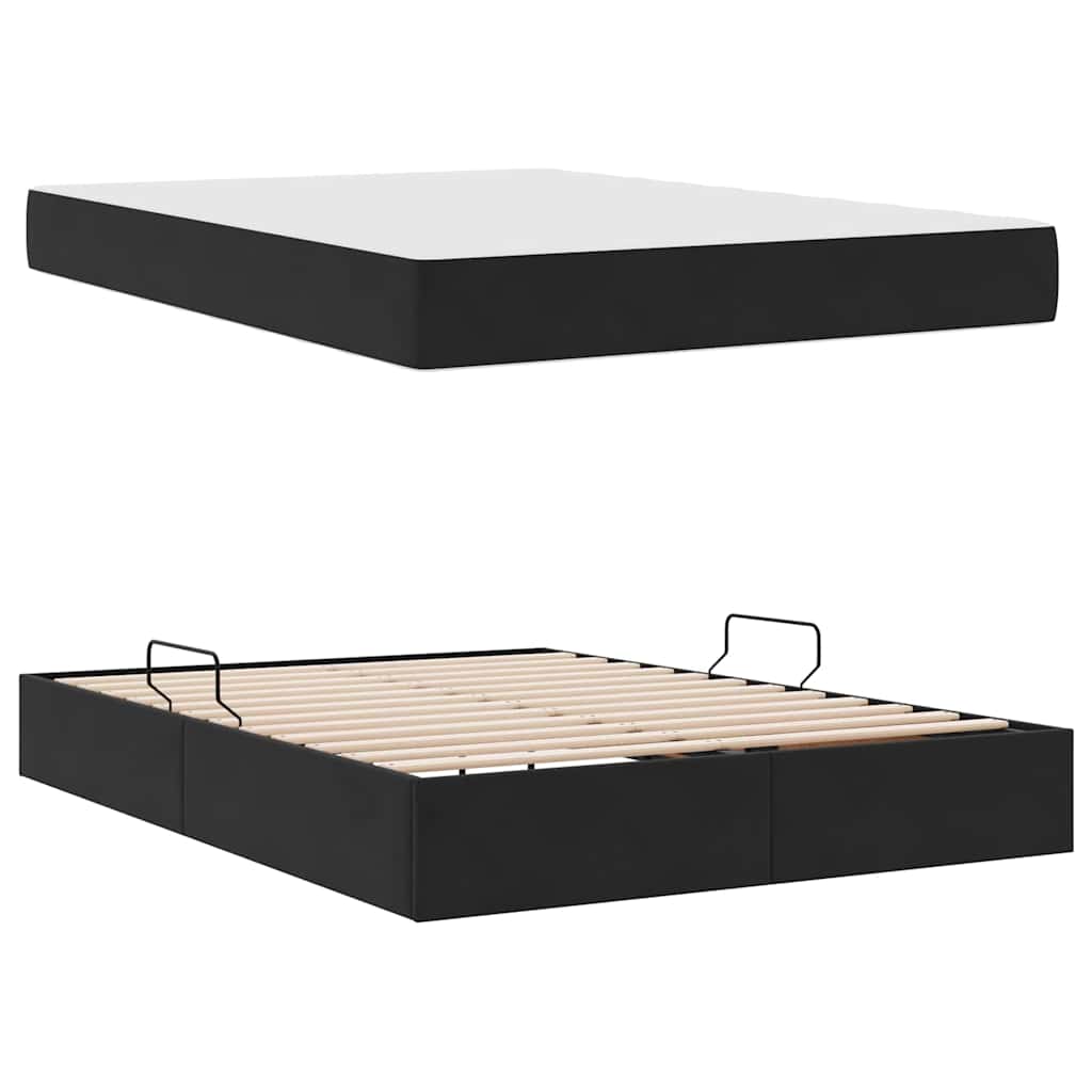 Krevet s madracem i skladištem Crna 140 x 190 cm Baršun