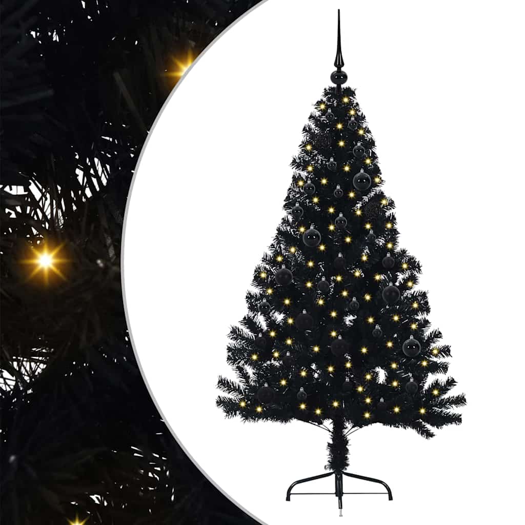 Umjetno predsvijetljeno božićno drvce Crna 150 cm PVC