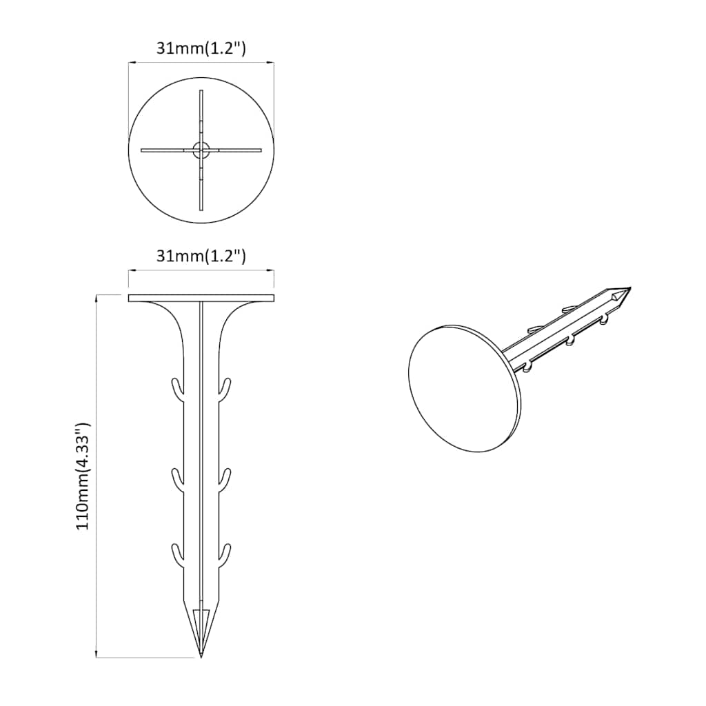 Zemljani kolci 500 pcs Crna Ø3 x 11 cm Plastika