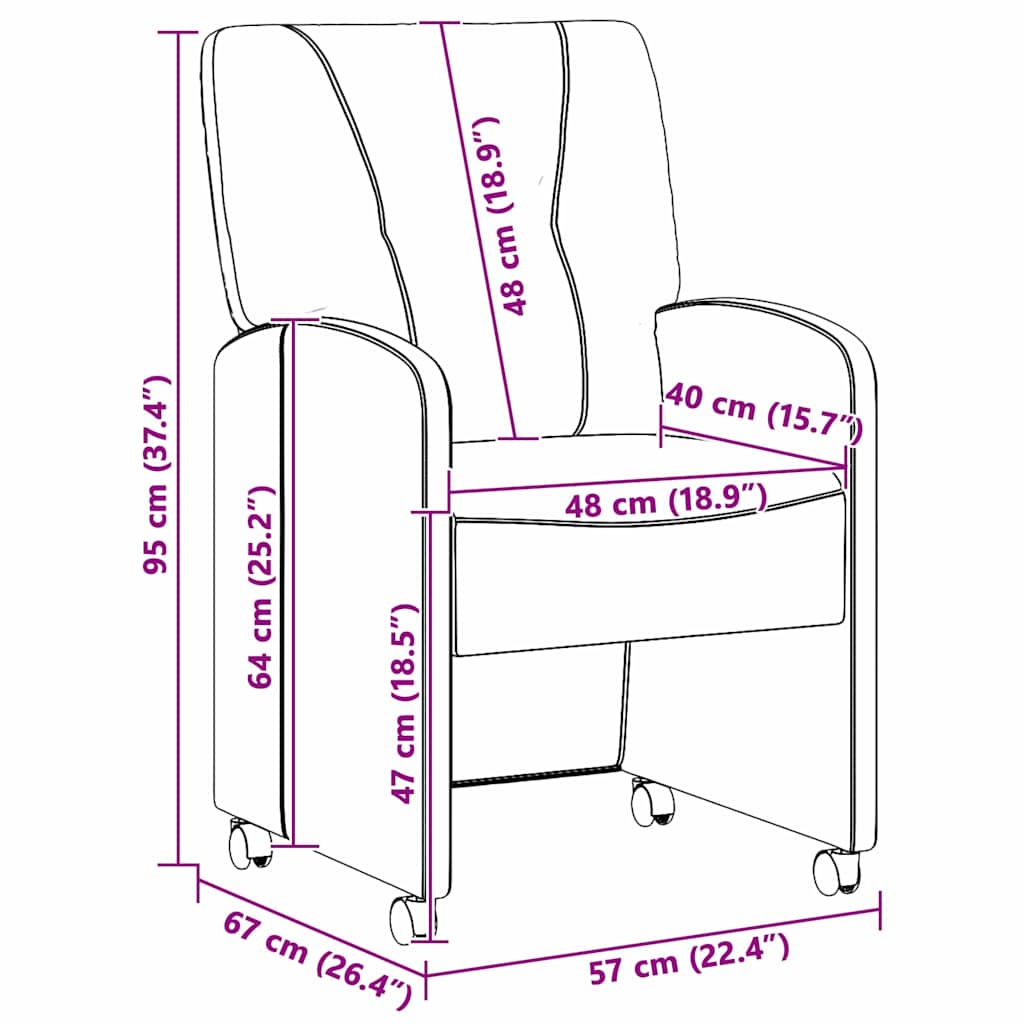 Blagovačke stolice s kotačima 2 pcs Crna 57 x 67 x 95 cm