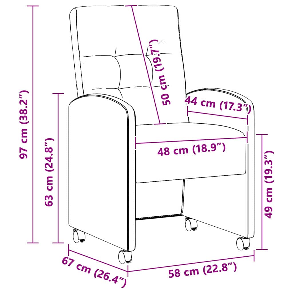 Blagovačke stolice s kotačima 2 pcs Crna 58 x 67 x 97 cm