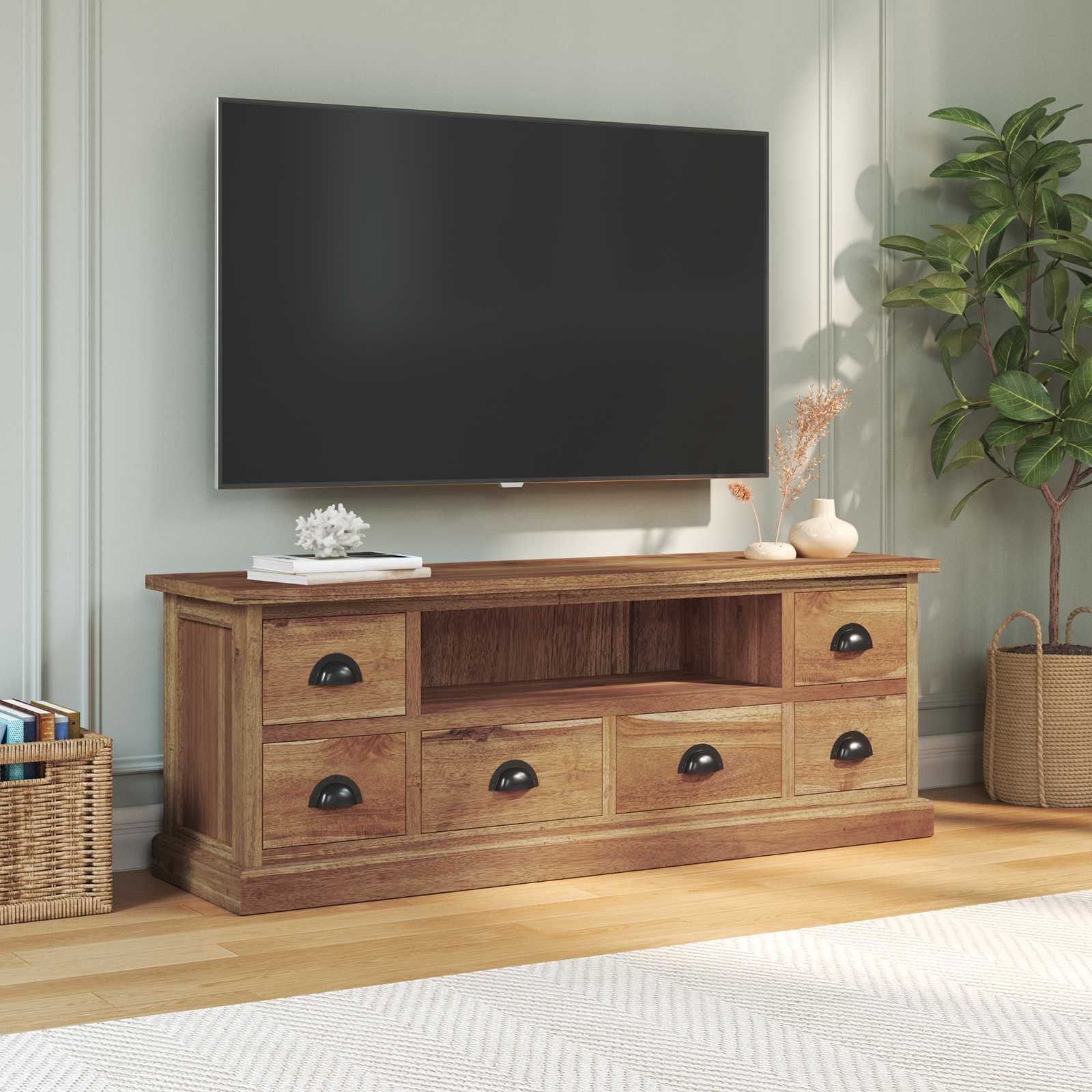 TV stalak s ladicama Prirodna 110 x 30 x 40 cm Čvrsto teak drvo