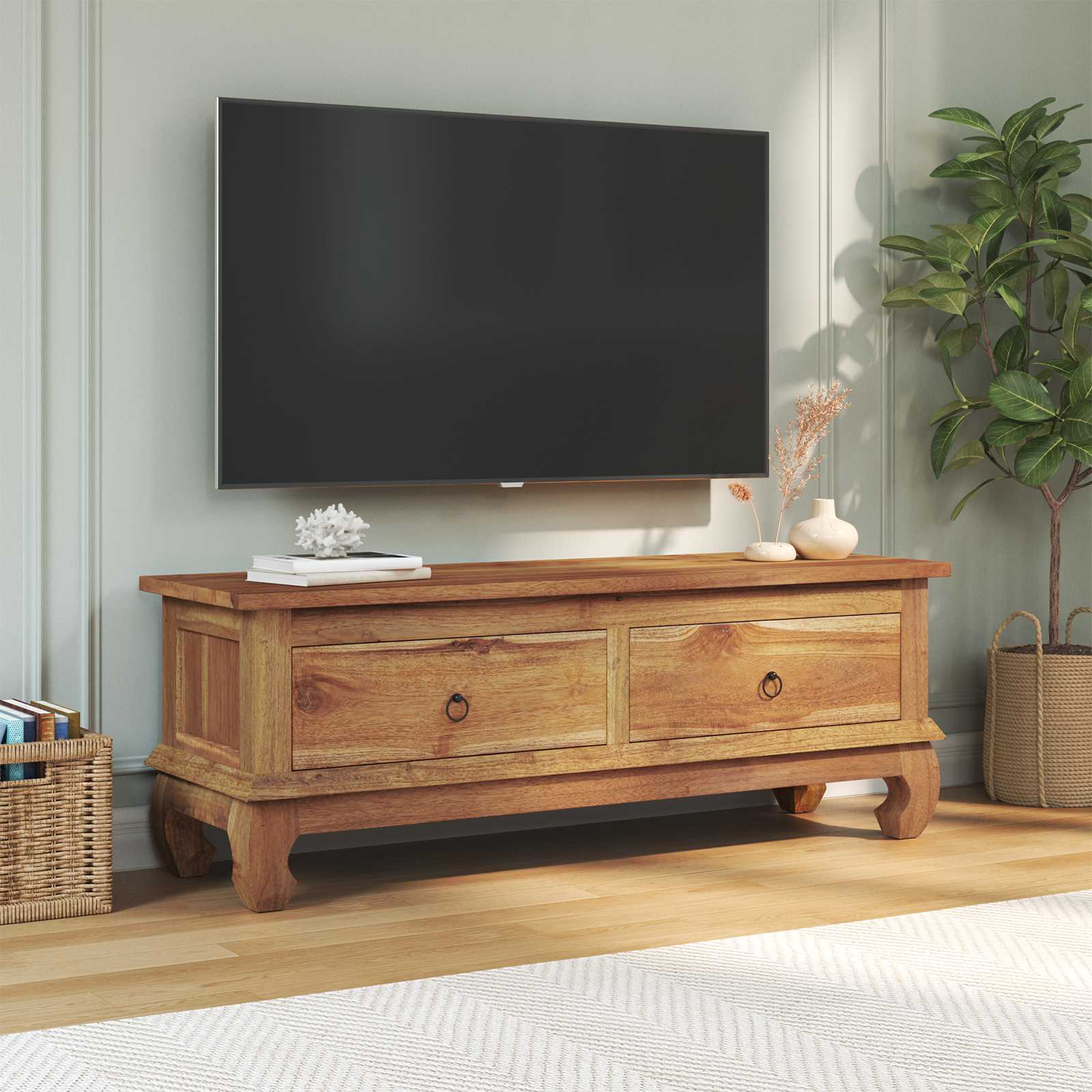 TV stalak s ladicama Prirodna 110 x 35 x 40 cm Čvrsto teak drvo