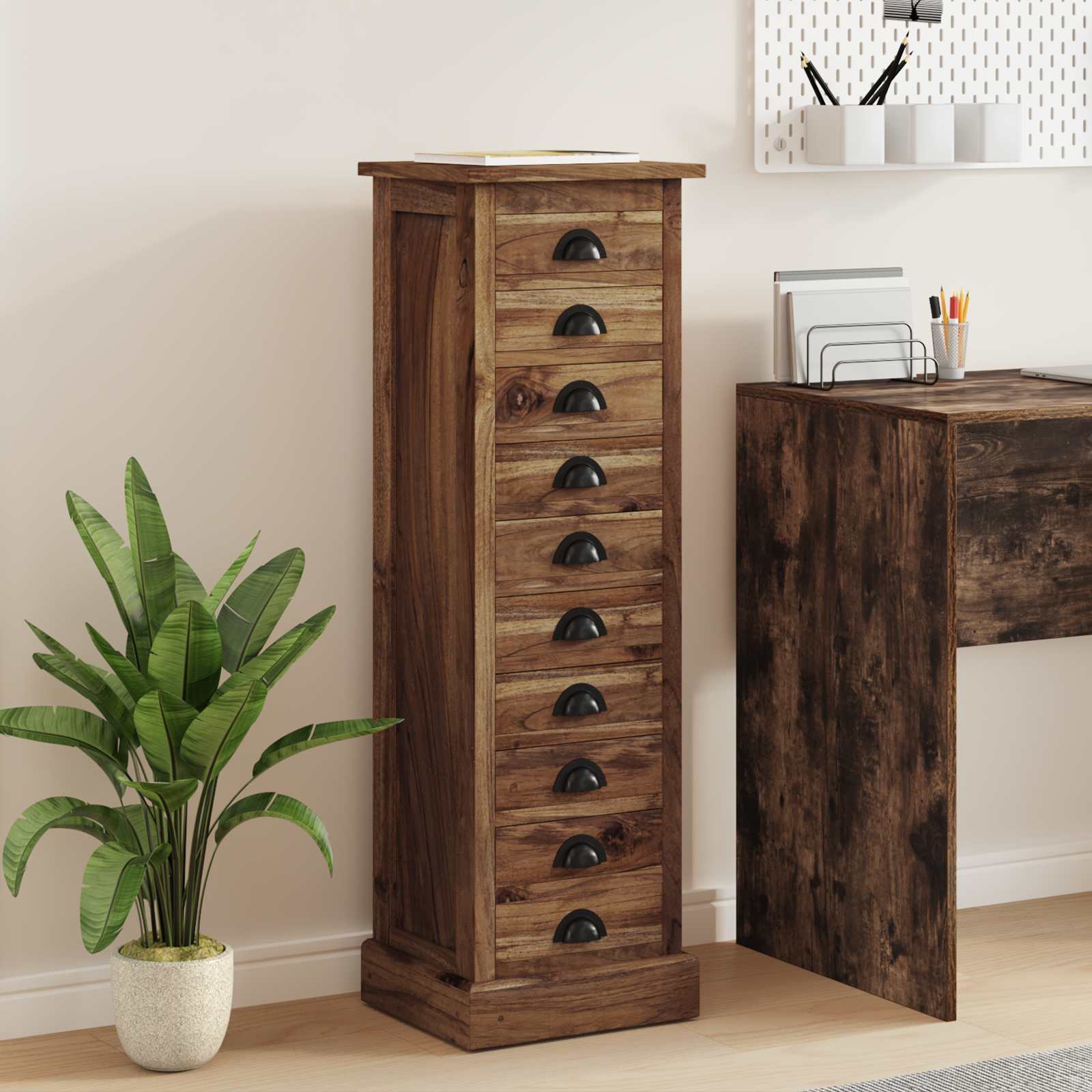 Komoda s ladicama Prirodna 35 x 30 x 110 cm Čvrsto teak drvo