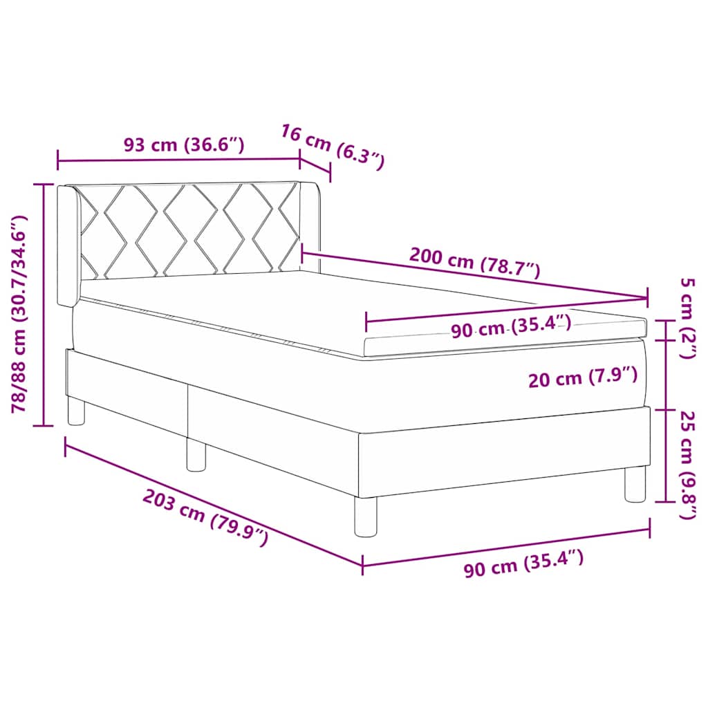 Krevet s opruga kutije Tamno smeđa 200 x 90 cm tkanina