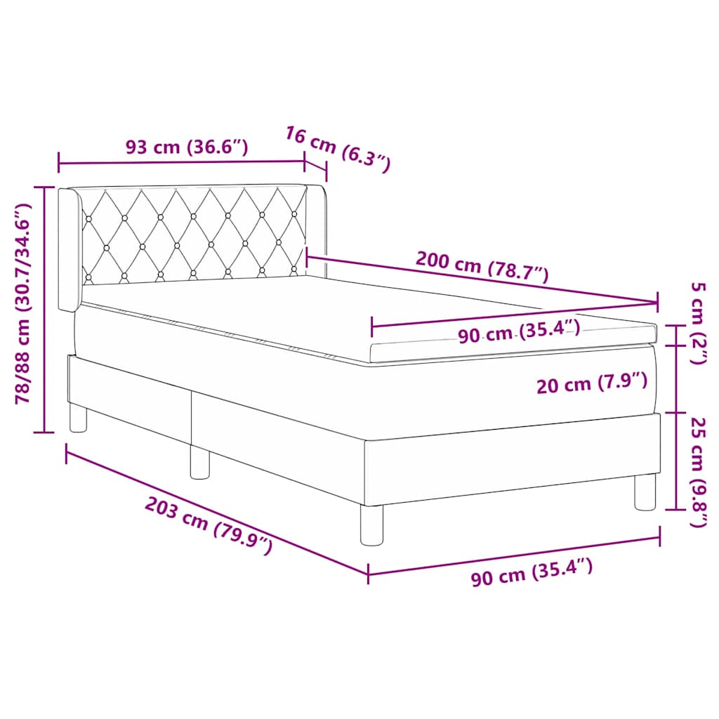 Krevet s opruga kutije s uzglavljem Crna 200 x 90 cm Baršun