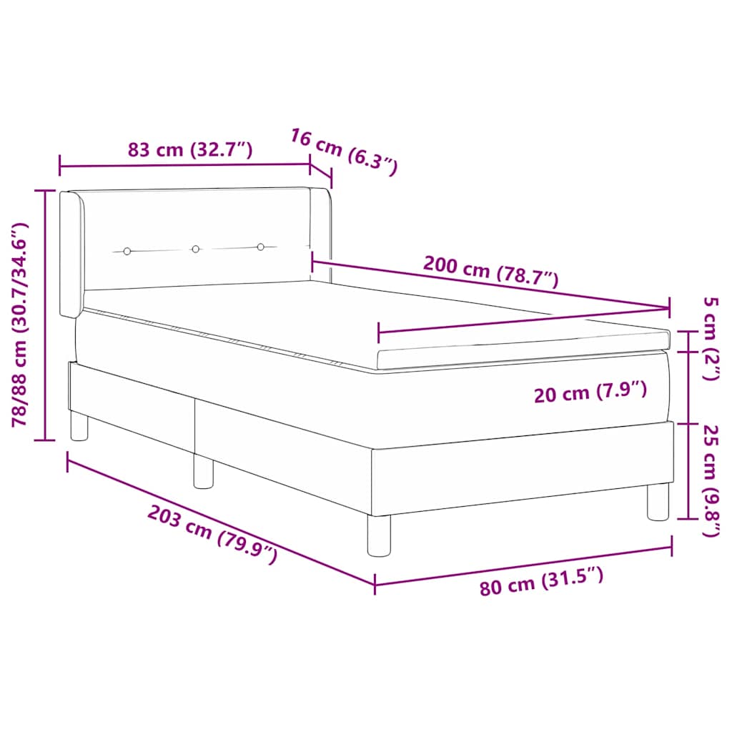 Krevet s opruga kutije Tamno siva 200 x 80 cm Baršun