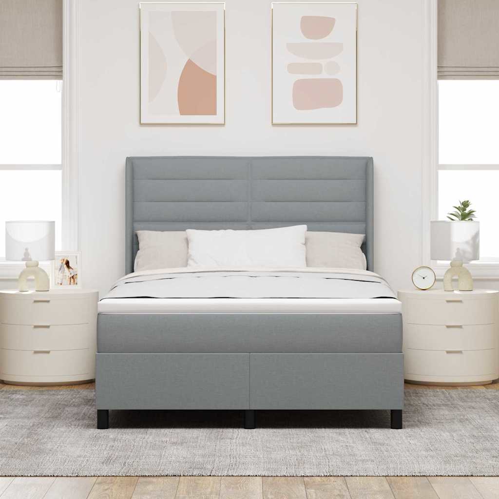Krevet s opruga kutije Svijetlo siva 190 x 140 cm tkanina