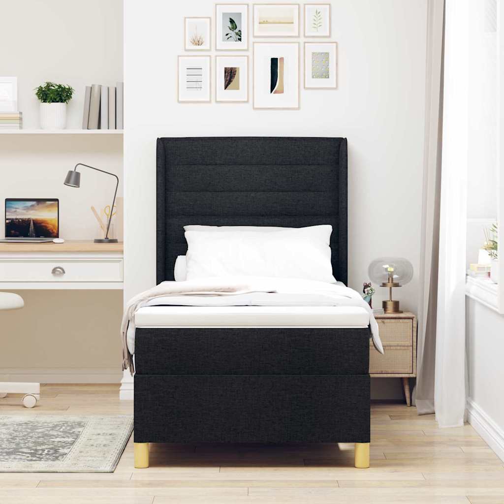 Krevet s opruga kutije s madracem Crna 90 x 200 cm tkanina