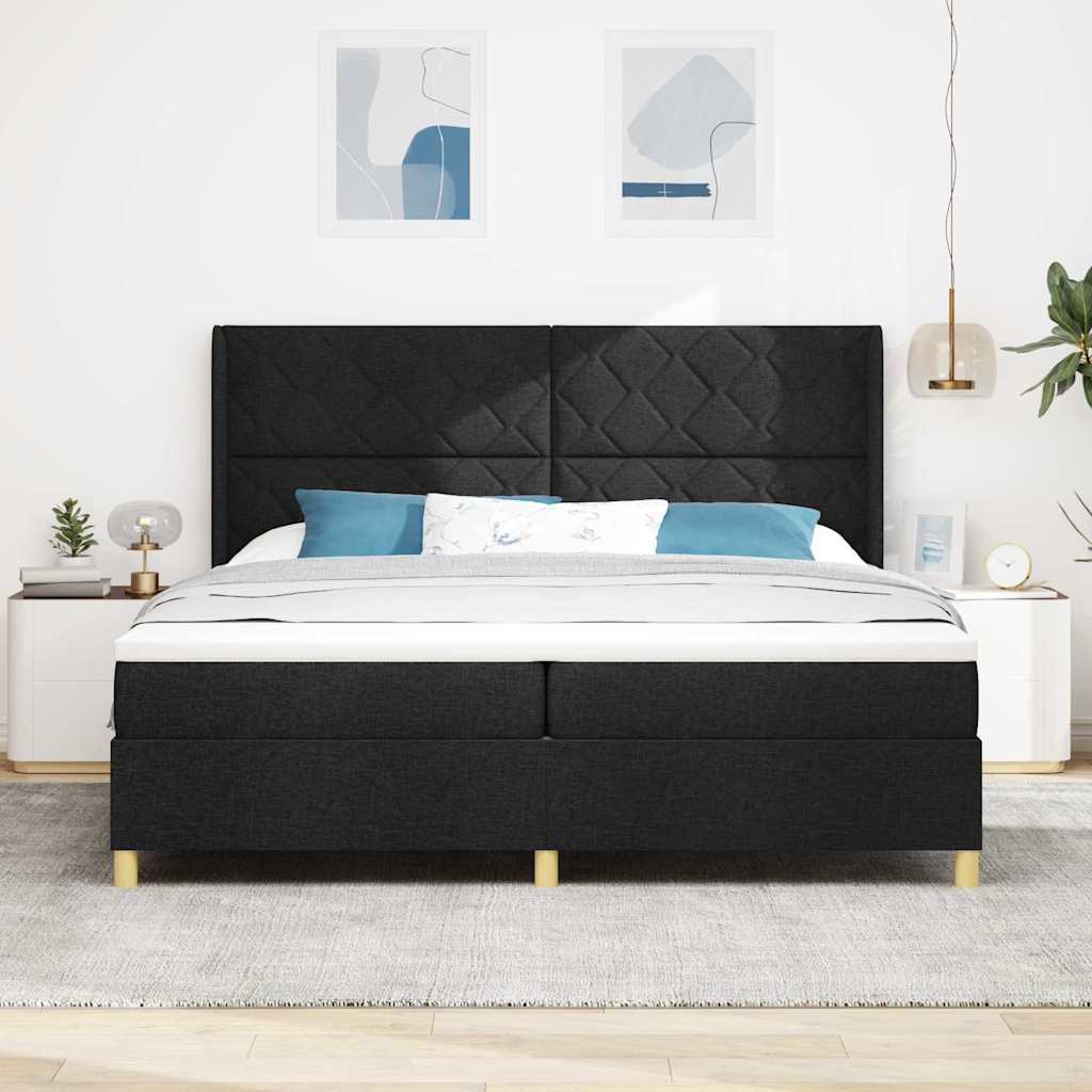 Krevet s opruga kutije s uzglavljem Crna 200 x 200 cm tkanina