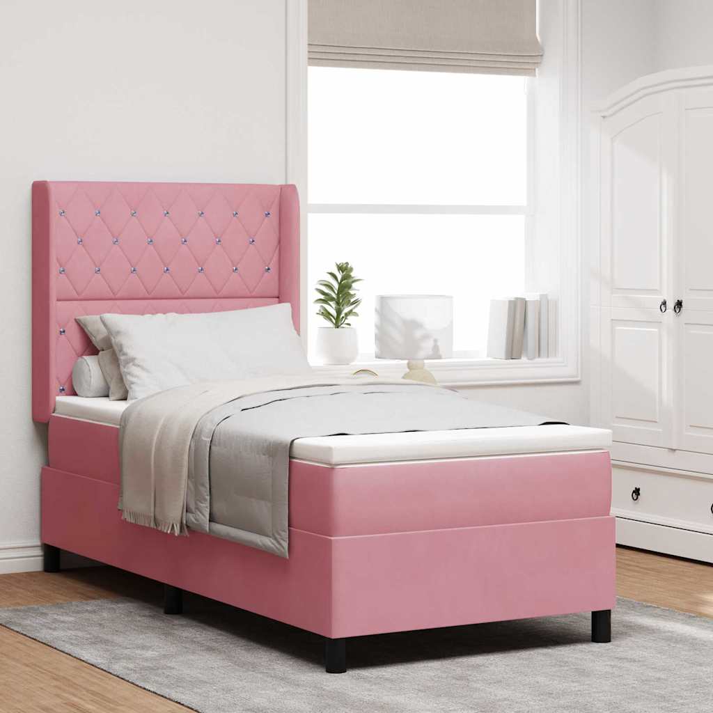 Krevet s opruga kutije s madracem Ružičasta 90 x 190 cm Baršun
