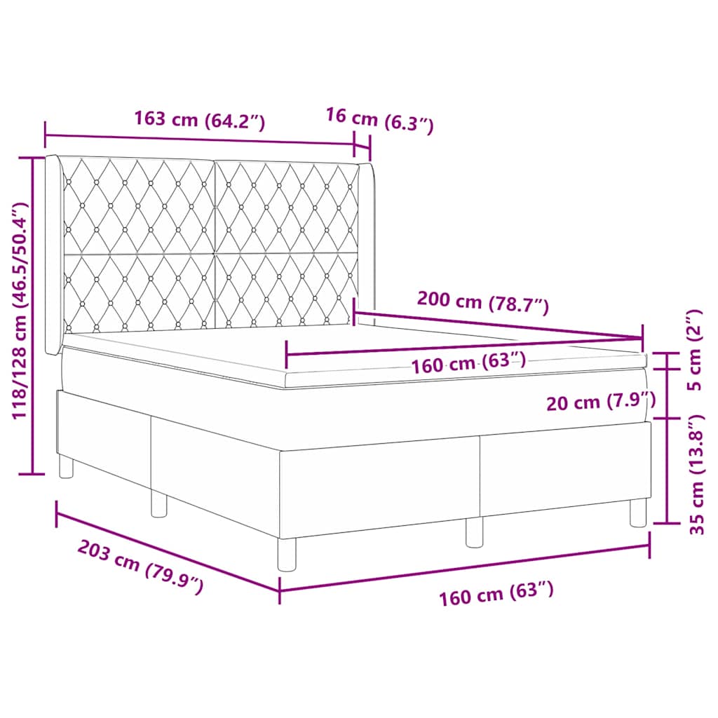 Krevet s opruga kutije Svijetlo siva 160 x 200 cm Baršun