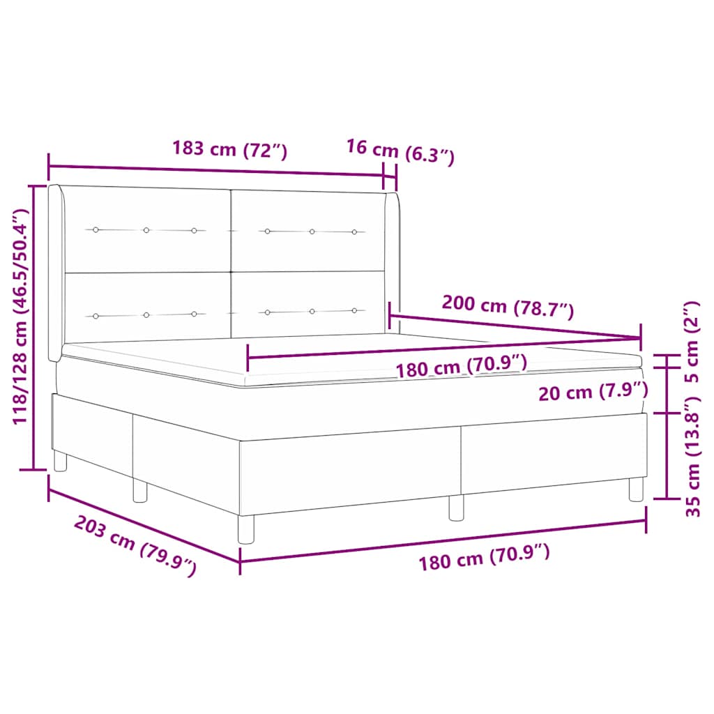 Krevet s opruga kutije s uzglavljem Crna 180 x 200 cm Baršun