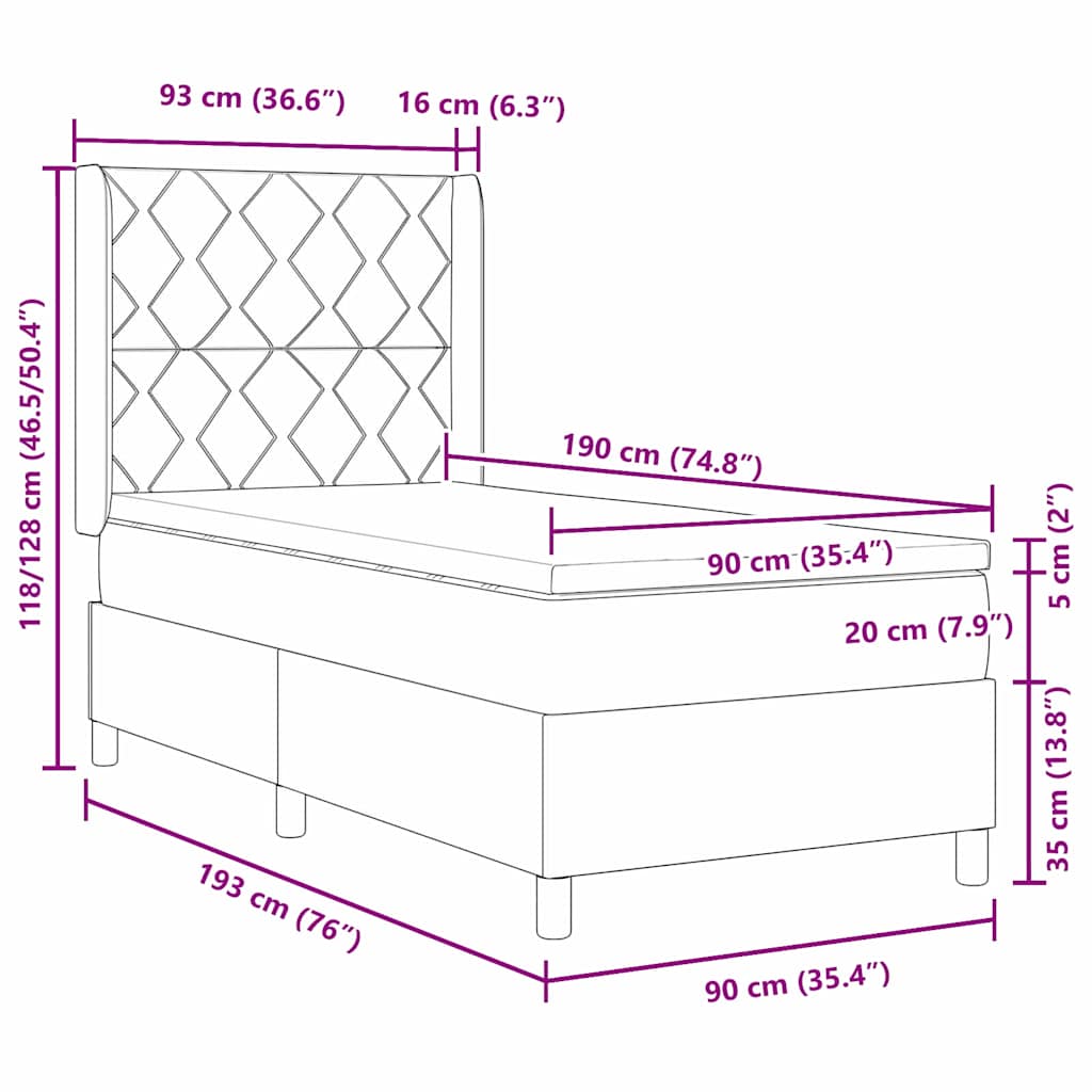 Krevet s opruga kutije Svijetlo siva 90 x 190 cm Baršun