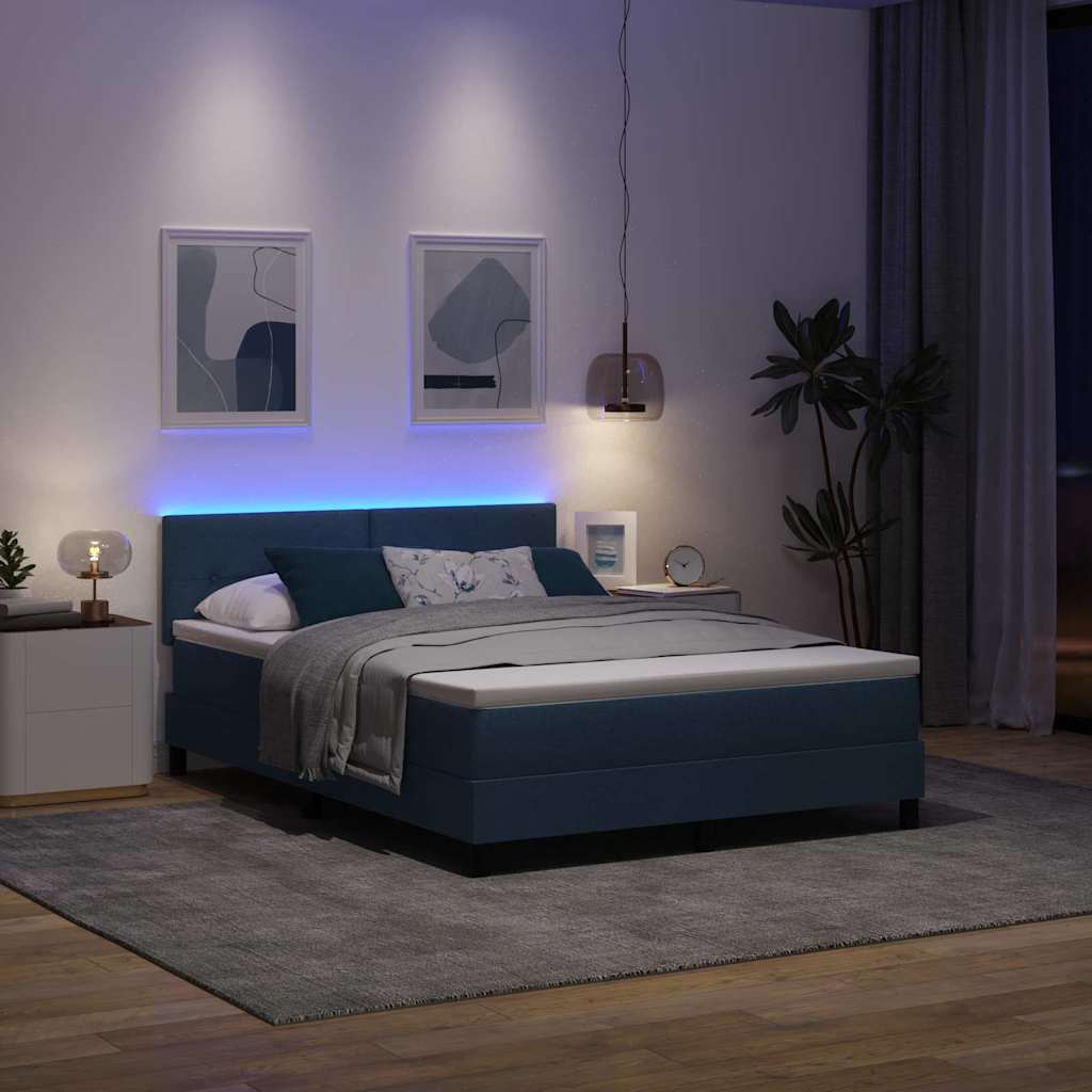 Krevet s opruga kutije s LED trakama Plava 140 x 200 cm tkanina