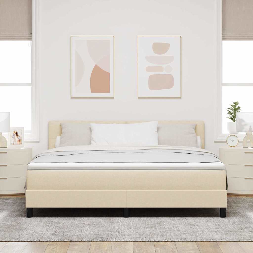 Krevet s opruga kutije s LED trakama Krema 180 x 200 cm tkanina