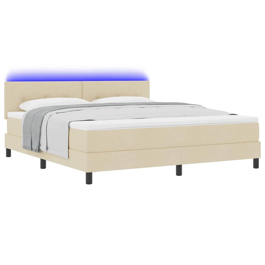Krevet s opruga kutije s LED trakama Krema 180 x 200 cm tkanina
