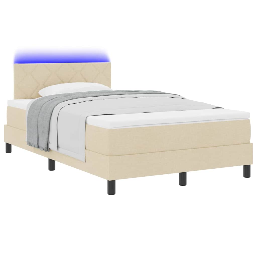 Krevet s opruga kutije s LED trakama Krema 120 x 200 cm tkanina