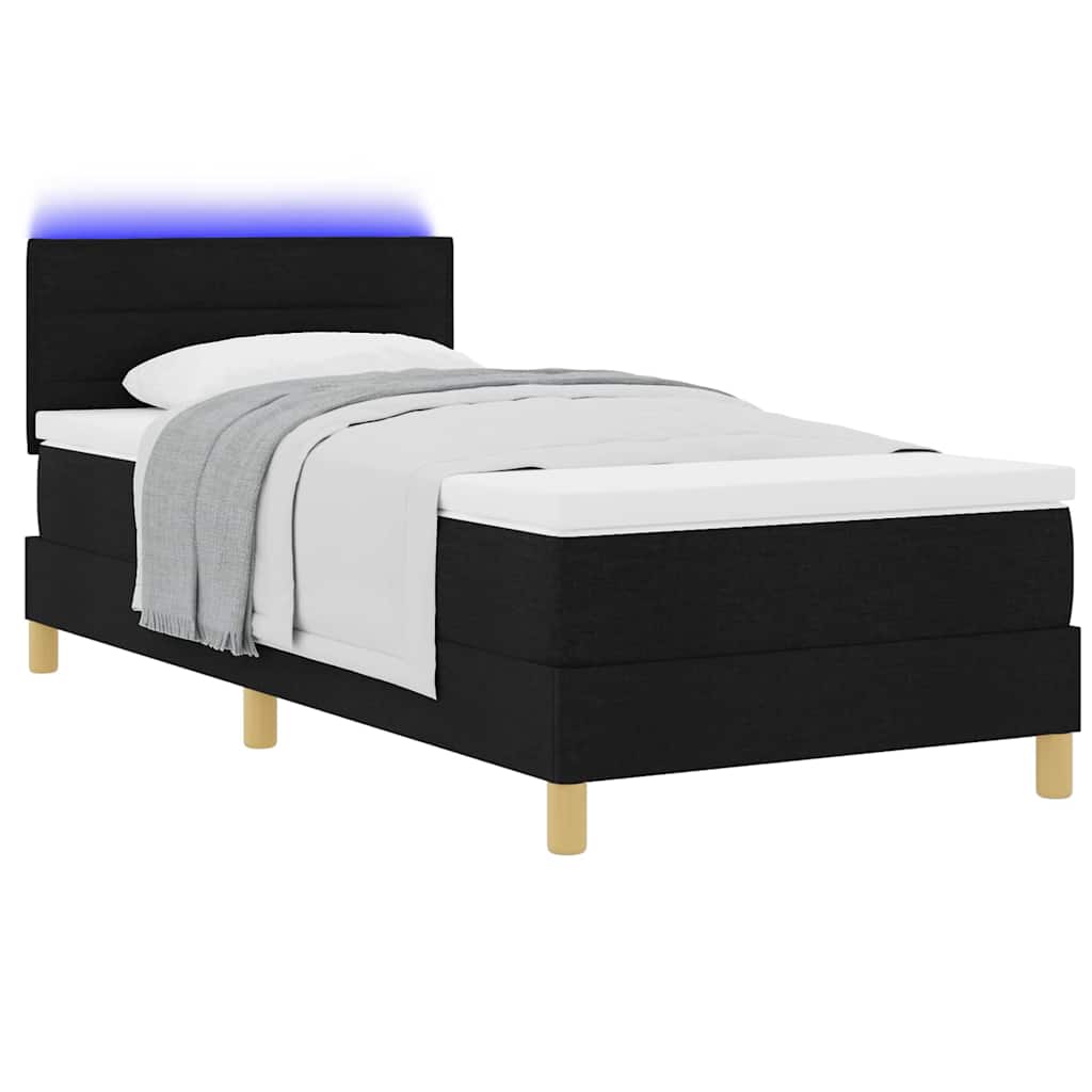 LED Box Spring Krevet s LED trakama Crna 80 x 200 cm tkanina