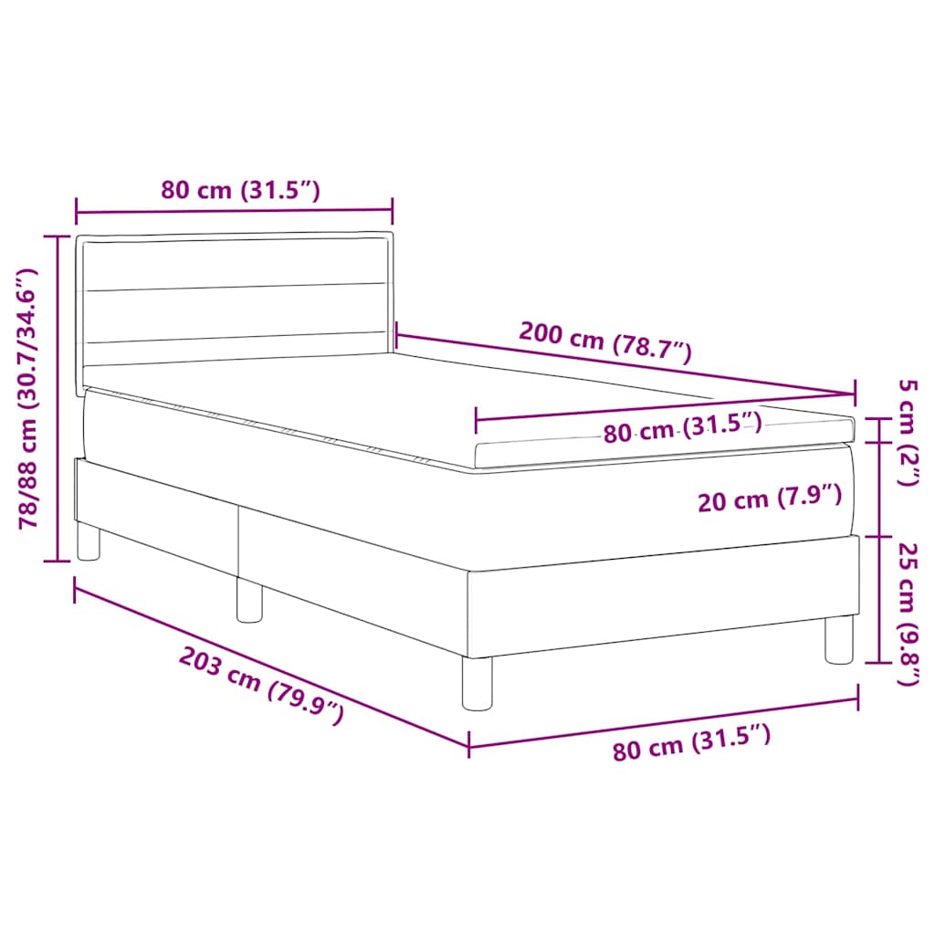 LED Box Spring Krevet s LED trakama Crna 80 x 200 cm tkanina